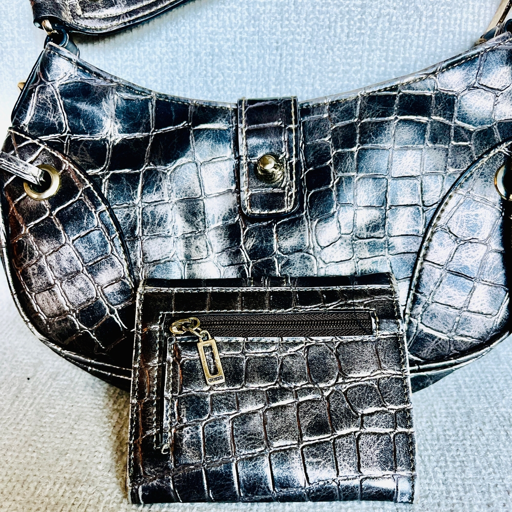 Elegant Black Crocodile Pattern Bag Set